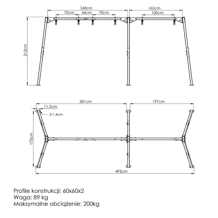 Leagăn pentru trei persoane cu rulmenți (cadru) PREMIUM MO-014 - Marbo Sport