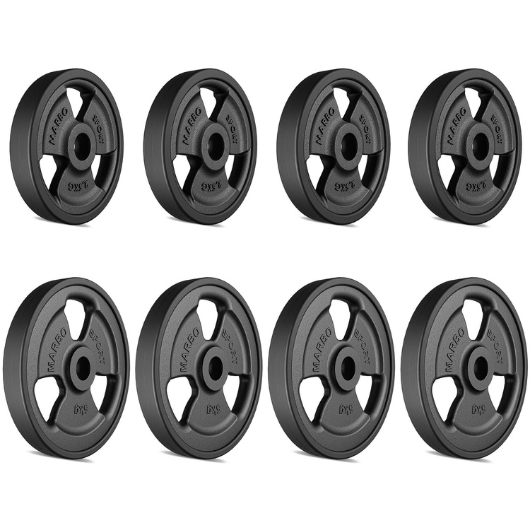 Set de greutăți cu placă de greutate din fontă cauciucată Tri-Grip cu gaură ø31 mm | set 30 kg / 4 x 5 kg + 4 x 2,5 kg - Marbo Sport