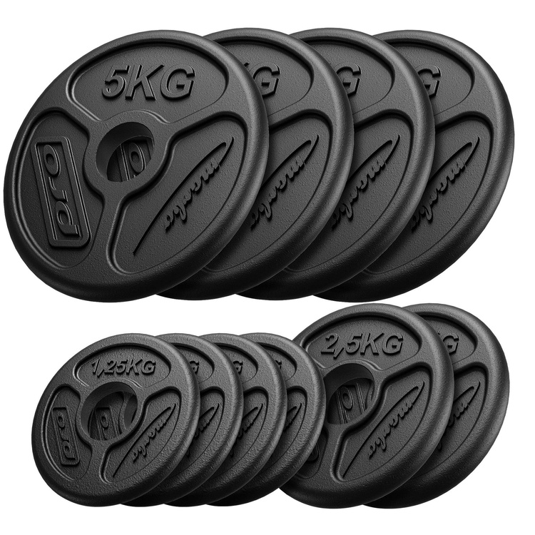 Olympia set de greutăți din fontă cu plăci de greutăți cu găuri ø50/51 mm | Set 30 kg / 4 x 5 kg + 2 x 2,5 kg + 4 x 1,25 kg - Marbo Sport