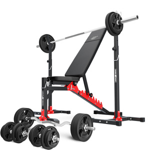 Set MH19_141KG_KIER_G | banc de greutăți reglabil + suport de greutăți reglabil pe înălțime + set de haltere cauciucate și placă de greutăți 113 kg - Marbo Sport