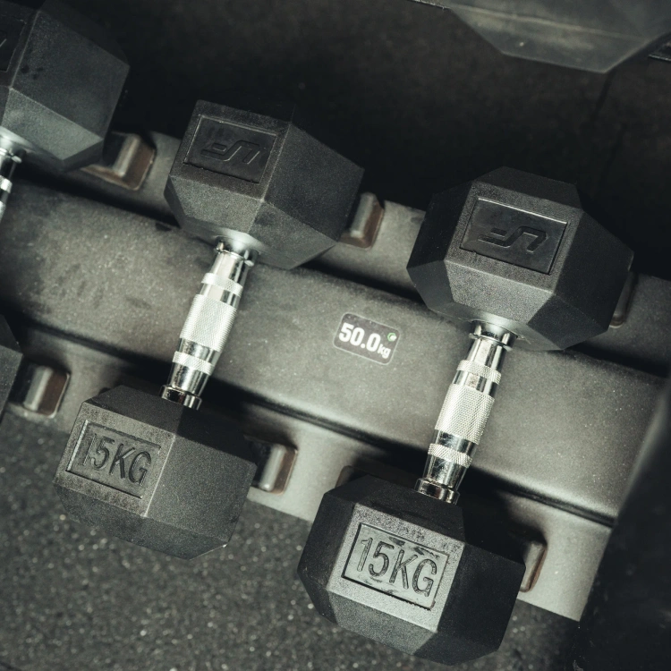 Ganteră HEX din fontă cu acoperire din cauciuc 15 kg - UpForm