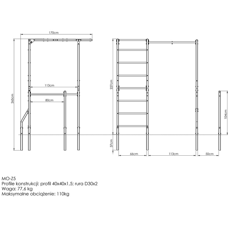 Bare de perete OUTDOOR cu bară de tracțiune, suport pentru sac de box și bare lungi de imersie MO-Z5 - Marbo Sport