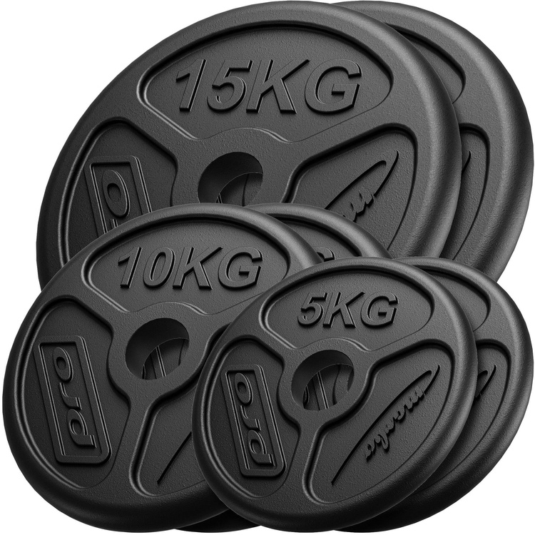 Olympia set de plăci de greutăți din fontă cu găuri ø51 mm | set 60 kg / 2 x 15 kg + 2 x 10 kg + 2 x 5 kg - Marbo Sport