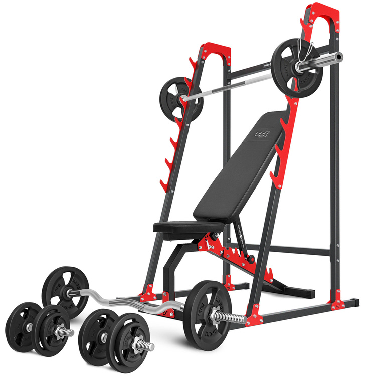 Set MH8_125KG_KIER | bancă de greutate reglabilă pe două fețe + suport pentru haltere + set de bare de greutate / plăci de greutate 83 kg - Marbo Sport
