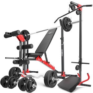 Set MH25_162KG_KIER | bancă cu greutăți reglabilă + suport de greutăți MH-S201 + antrenor de picioare + lat pull-down + bancă Scott + 113 kg bară de haltere / set de plăci de greutate - Marbo Sport