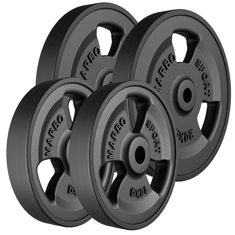 Set de greutăți cu placă de greutate din fontă cauciucată Tri-Grip cu gaură ø31 mm | set 60 kg / 2 x 20 kg + 2 x 10 kg - Marbo Sport