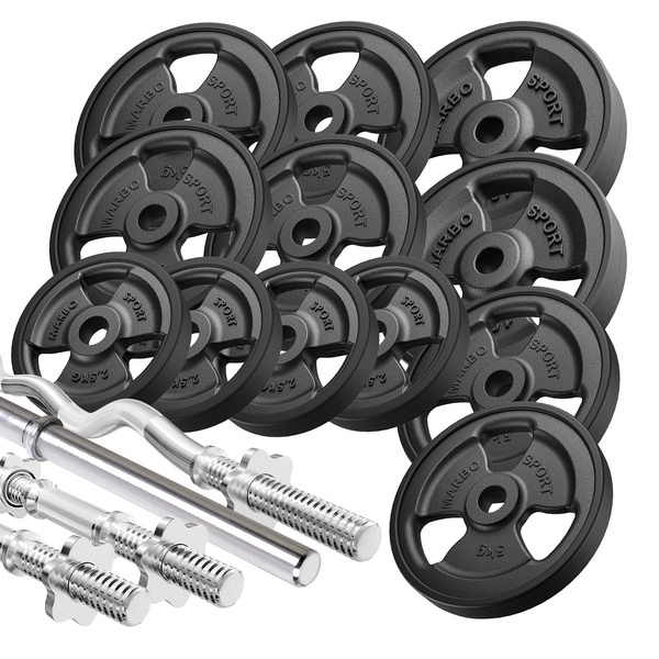 Set de bare și plăci de greutăți Tri-Grip cauciucate 83 kg - Marbo Sport
