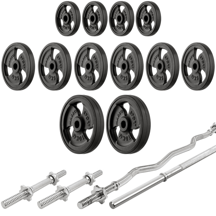 Set MH10_136KG_KIER_G | banc de greutăți MH-L114 + suport de haltere MH-S204 + banc Scott MH-L105 + set de plăci de greutate 83 kg - Marbo Sport