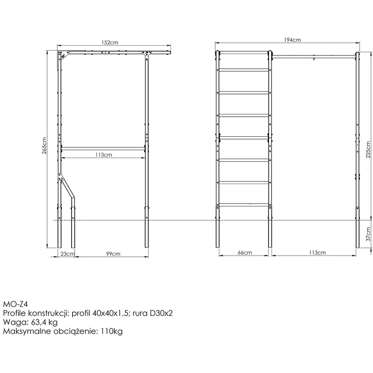 Bare de perete OUTDOOR cu bară de tracțiune și suport pentru sac de box MO-Z4 - Marbo Sport