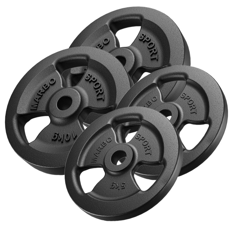 Set de greutăți cu plăci de greutate din fontă Tri-Grip cu gaură ø31 mm | set 30 kg / 2 x 10 kg + 2 x 5 kg - Marbo Sport