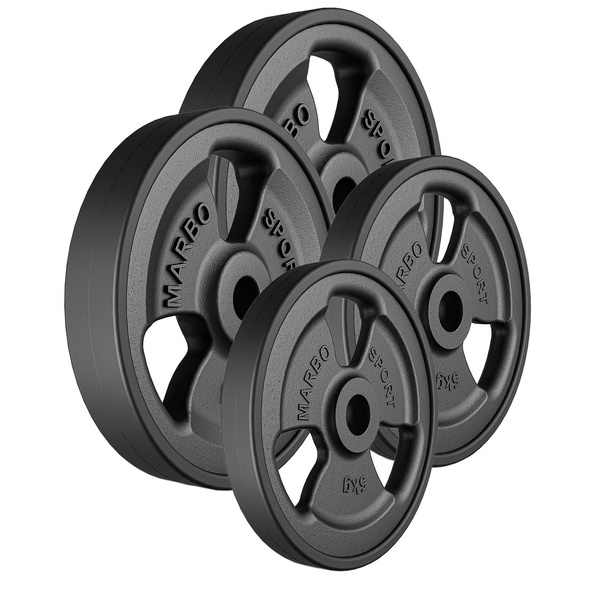 Set de greutăți cu placă de greutate din fontă cauciucată Tri-Grip cu gaură ø31 mm | set 30 kg / 2 x 10 kg + 2 x 5 kg - Marbo Sport