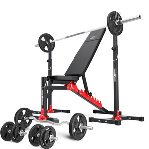 Set MH19_111KG_KIER | bancă cu greutăți reglabilă + suport de greutăți reglabil pe înălțime + set de bare / plăci de greutate 83 kg - Marbo Sport