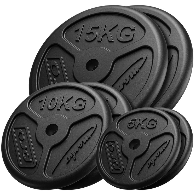 Set de greutăți Slim din fontă cu plăci de greutăți cu gaură ø31 mm | set 60 kg / 2 x 15 kg + 2 x 10 kg + 2 x 5 kg - Marbo Sport
