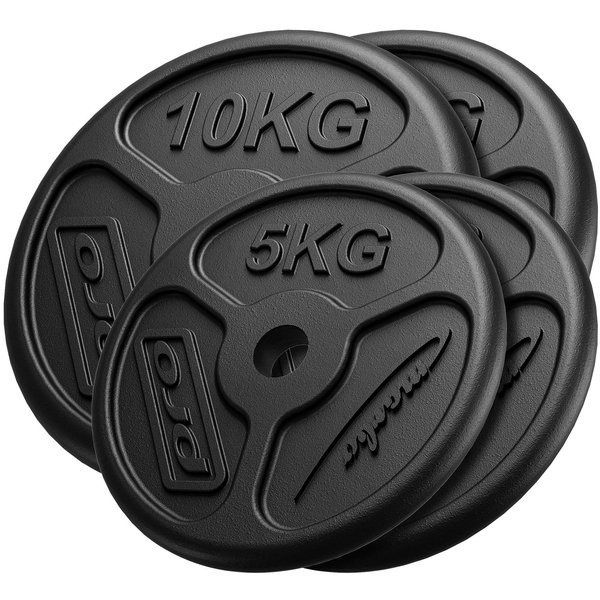 Set de greutăți Slim din fontă cu plăci de greutăți cu gaură ø31 mm | set 30 kg / 2 x 10 kg + 2 x 5 kg - Marbo Sport