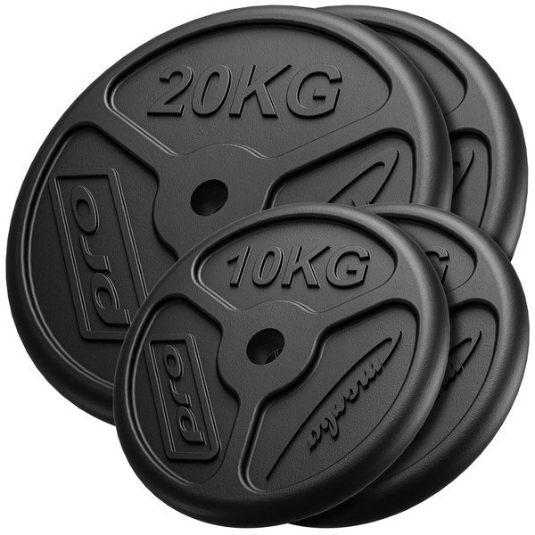 Set de greutăți Slim din fontă cu plăci de greutăți cu gaură ø31 mm | set 60 kg / 2 x 20 kg + 2 x 10 kg - Marbo Sport