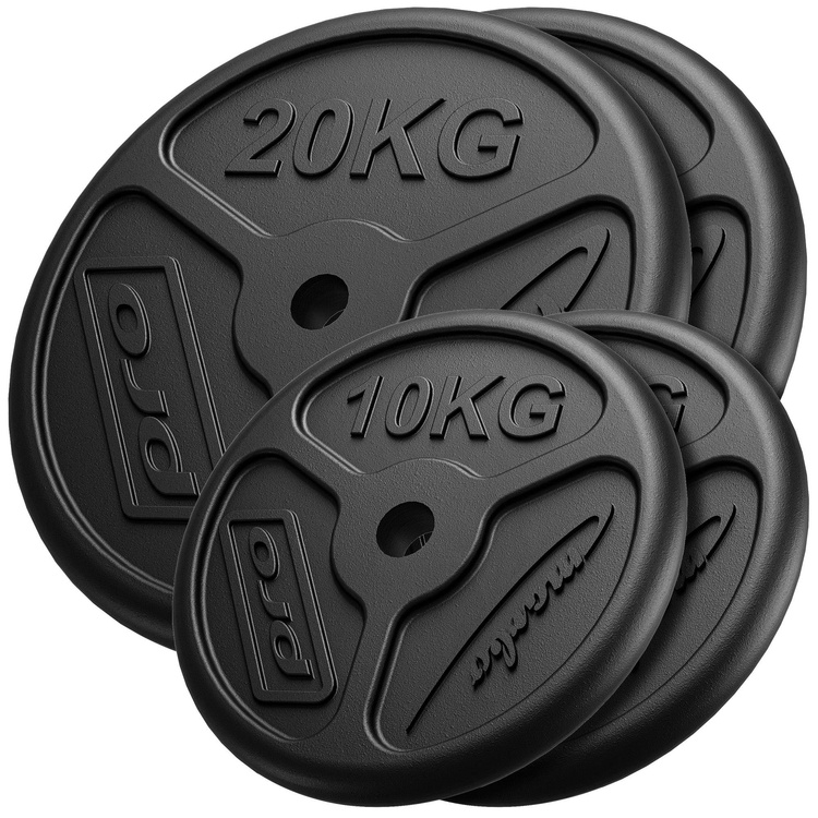 Set de greutăți Slim din fontă cu plăci de greutăți cu gaură ø31 mm | set 60 kg / 2 x 20 kg + 2 x 10 kg - Marbo Sport