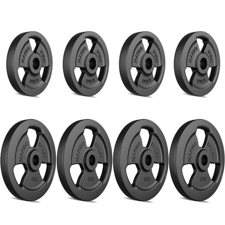 Set de greutăți cu plăci de greutate din fontă Tri-Grip cu gaură ø31 mm | set 30 kg / 4 x 5 kg + 4 x 2,5 kg - Marbo Sport