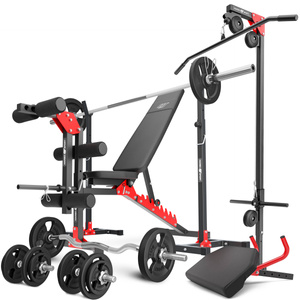 Set MH25_132KG_KIER | bancă de greutate reglabilă + suport de greutate MH-S201 + antrenor de picior + lat pull-down + bancă Scott + bare de greutate / plăci de greutate set 83 kg - Marbo Sport
