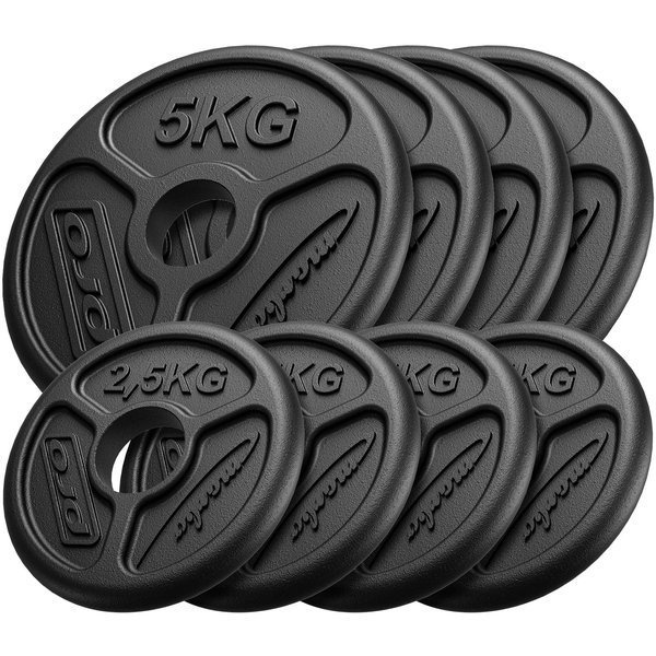 Olympia set de greutăți din fontă cu plăci de greutăți cu gaură ø51 mm | Set 30 kg / 4 x 5 kg + 4 x 2,5 kg - Marbo Sport