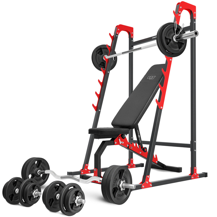 Set MH8_155KG_KIER | bancă de greutate reglabilă pe două fețe + suport pentru haltere + set de bare de greutate / plăci de greutate 113 kg - Marbo Sport
