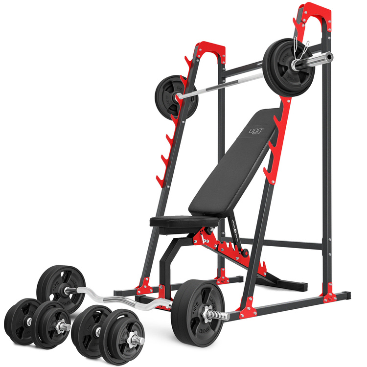 Set MH8_155KG_KIER_G | bancă de greutate reglabilă pe două fețe + suport pentru haltere + set de bare de greutate / plăci de greutate 113 kg - Marbo Sport