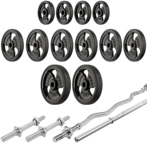 Set MS34_2.0_83KG_G | Banca cu reglare dublă + standuri multilevel (2 piese) pentru halteră cu asigurare + bară cauciucată și set de plăci de haltere 83 kg - Marbo Sport