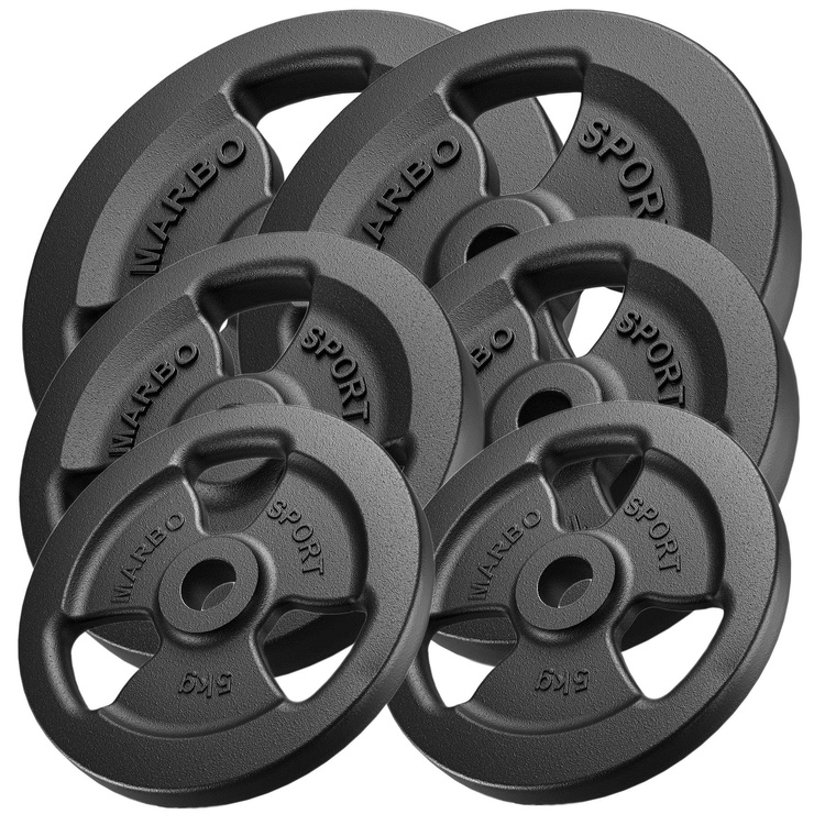 Set de greutăți cu plăci de greutate din fontă Tri-Grip cu gaură ø31 mm | set 60 kg / 2 x 15 kg + 2 x 10 kg + 2 x 5 kg - Marbo Sport