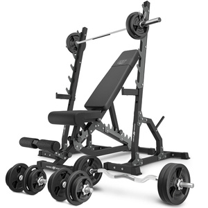 Set MS24_2.0_113KG | bancă cu două fețe + suport cu mai multe niveluri (2 bucăți) + set de bare și plăci de greutate 113 kg - Marbo Sport