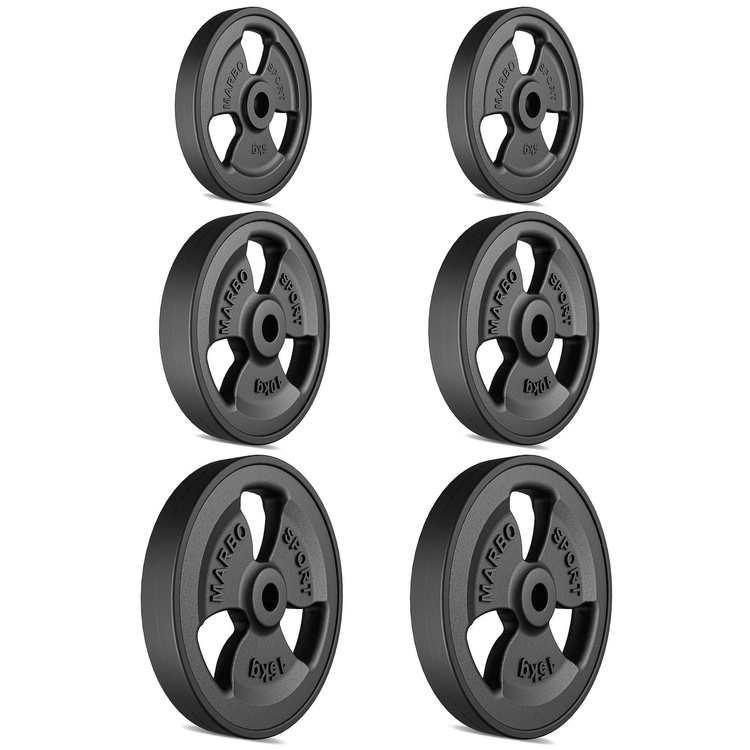 Set de greutăți cu placă de greutate din fontă cauciucată Tri-Grip cu gaură ø31 mm | set 60kg / 2 x 15 kg + 2 x 10 kg + 2 x 5 kg - Marbo Sport