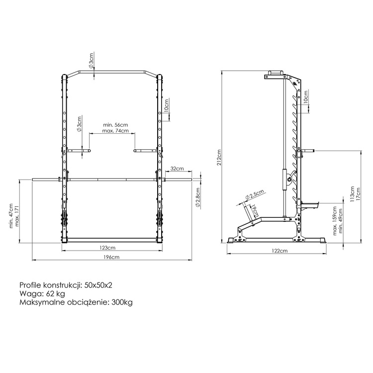 Aparatul Smith cu bara de tracțiuni și bare de flotări MS-U105 2.0 - Marbo Sport
