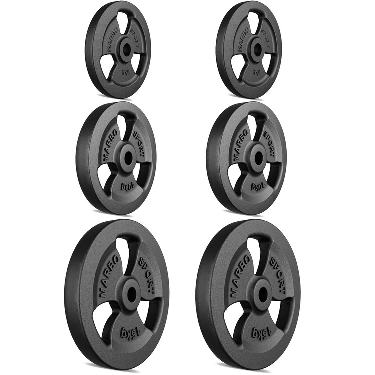 Set de greutăți cu plăci de greutate din fontă Tri-Grip cu gaură ø31 mm | set 60 kg / 2 x 15 kg + 2 x 10 kg + 2 x 5 kg - Marbo Sport