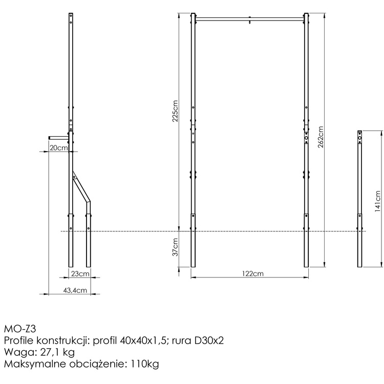 Bară de tracțiune OUTDOOR cu suport pentru sac de box și bare scurte MO-Z3 - Marbo Sport